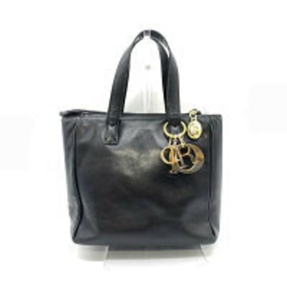 Christian Dior handbag logo charm black leather